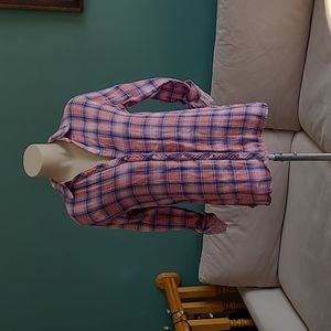 Croft & Barrow Flannel Button Down pink and blue long sleeve shirt, size small